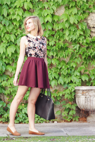 Black-sisley-bag-camel-suede-h-m-flats-maroon-bershka-skirt